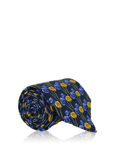 Gravata Thomas Pink Seda Flores Azul