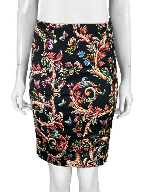 Saia Just Cavalli Zíper Estampada Preta