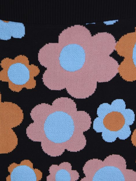 Saia Staud Tricot Preto com Estampa Floral