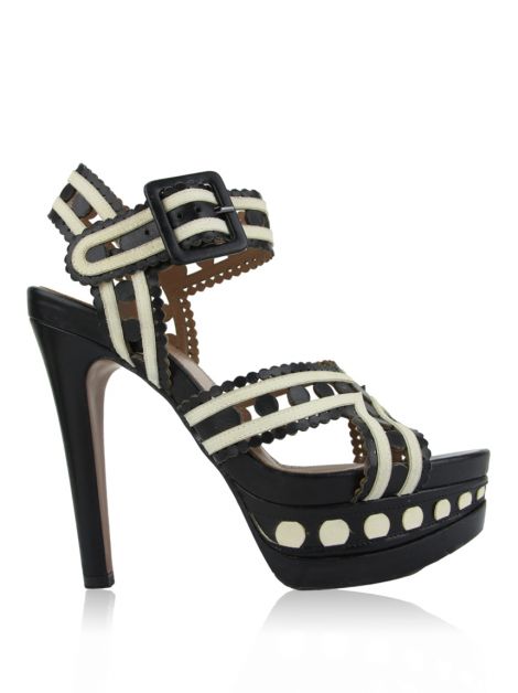 Sandália Alaia Laser Cut Couro Bicolor