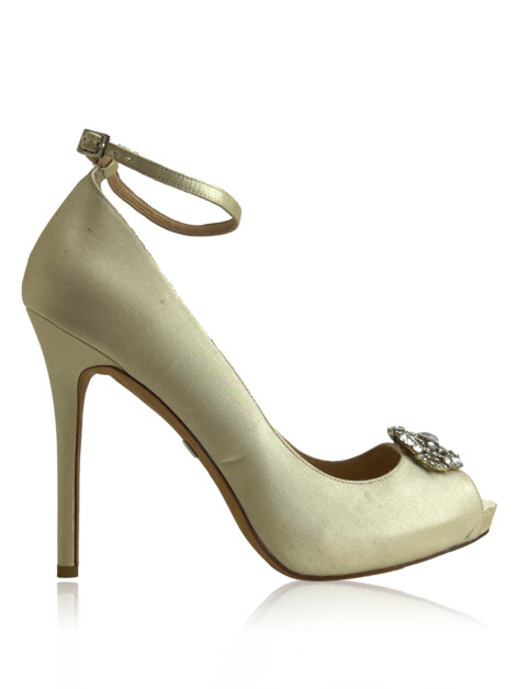 Sandália Badgley Mischka Cristal Cetim Off-White