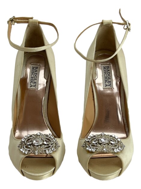 Sandália Badgley Mischka Cristal Cetim Off-White