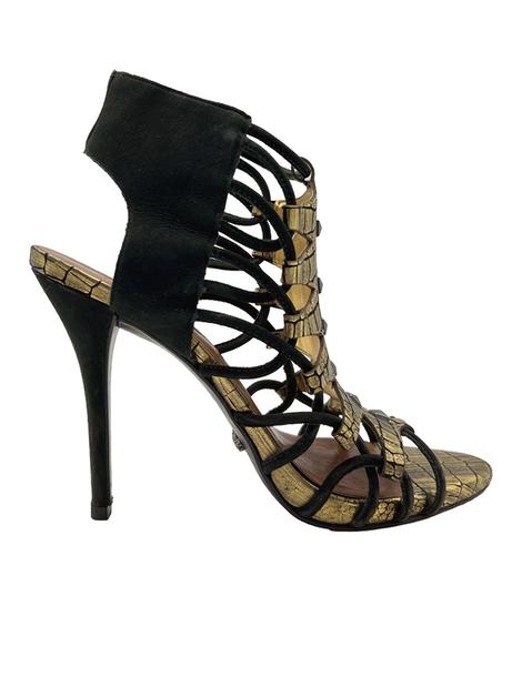 Sandália Schutz Couro Texturizado Dourado - CKOT27 Original | Etiqueta ...