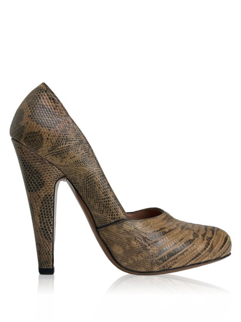 Sapato de Salto Alaia Couro Embossed Marrom Animal Print