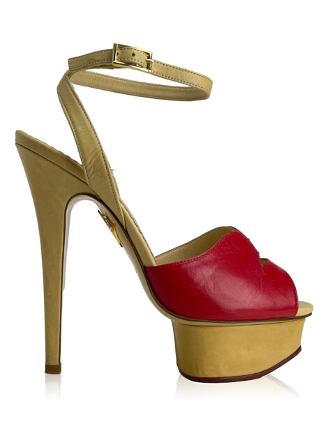 Sapato de Salto Charlotte Olympia Red Lips Couro Bicolor