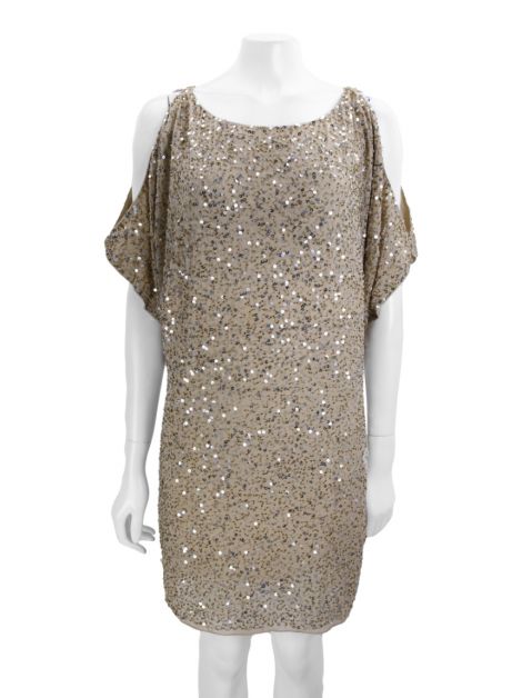 Vestido Aidan Mattox Paetês Bege