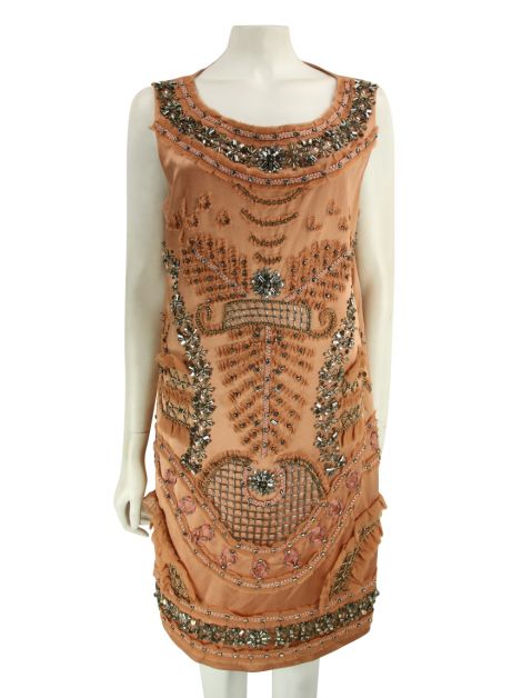 Vestido Alberta Ferrertti Seda Salmão Bordado