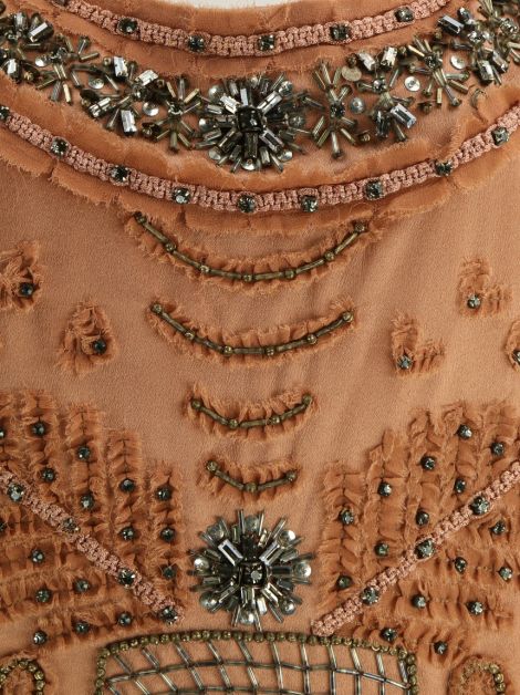 Vestido Alberta Ferrertti Seda Salmão Bordado