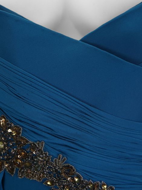 Vestido de Festa Marchesa Seda Azul Turquesa