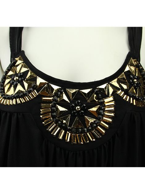 Vestido Milly Preto Detalhe Dourado