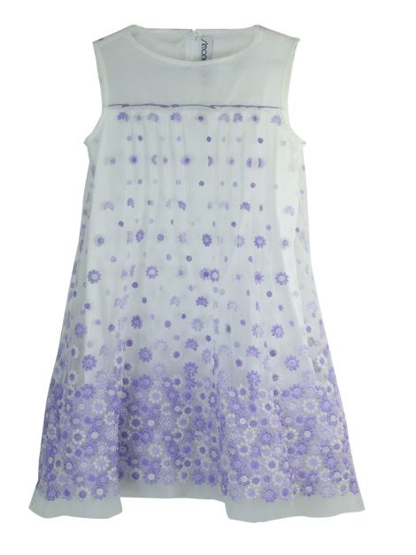 Vestido Simonetta Bordados Flores Lilás