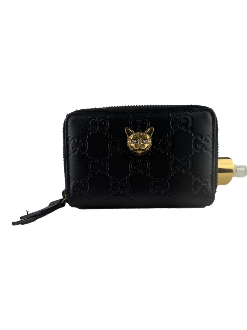 Porta Cart O Gucci Guccissima Crystal Cat Signature Zip Around Preto