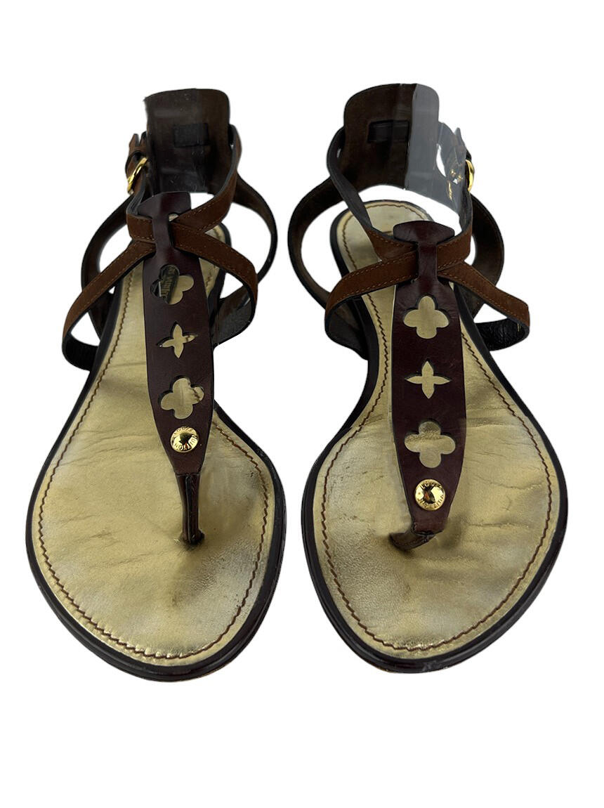 Rasteira Louis Vuitton Tiras Marrom - CFGA1 Original | Etiqueta Única