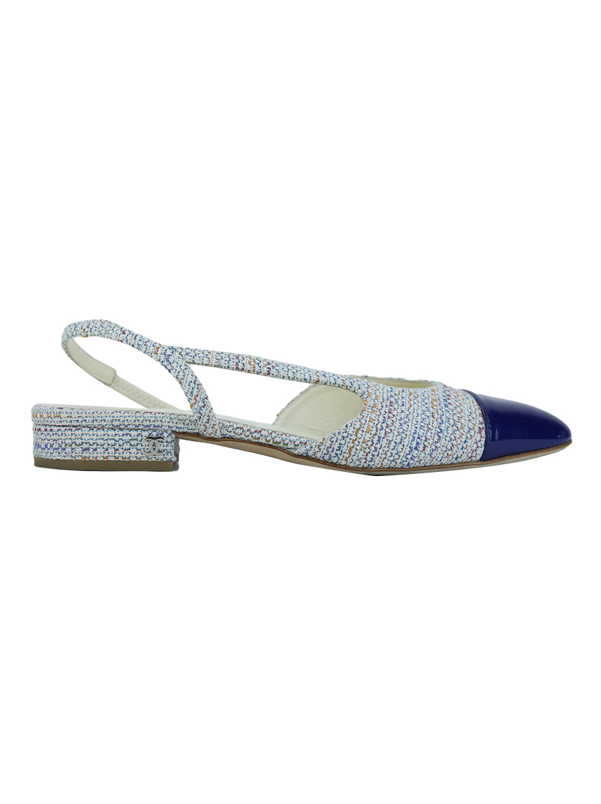 Sapato Chanel Tweed Slingback Azul - AMX159 Original | Etiqueta Única