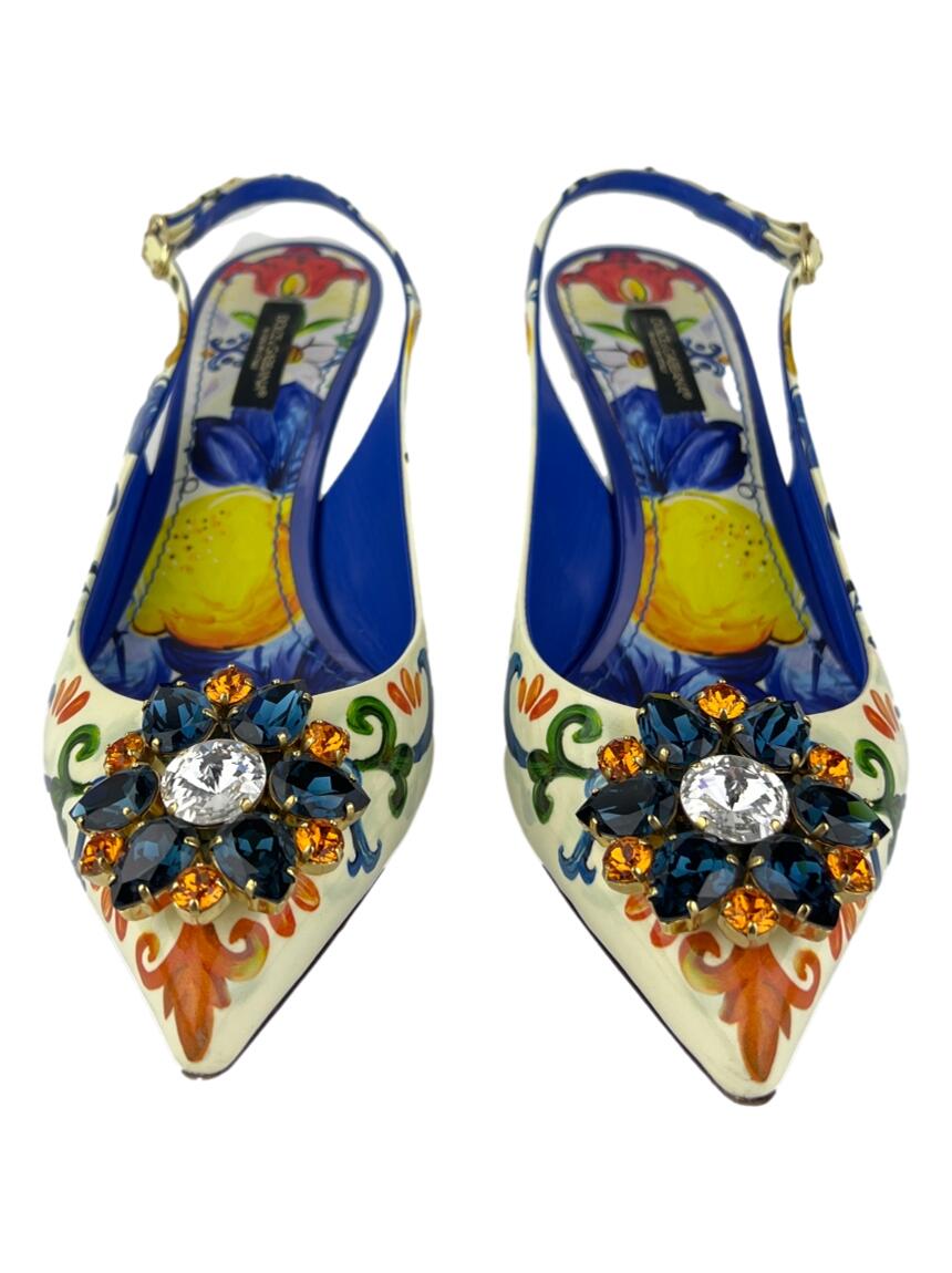 Sapato de Salto Dolce & Gabbana Embellished Slingback Verniz Estampado ...