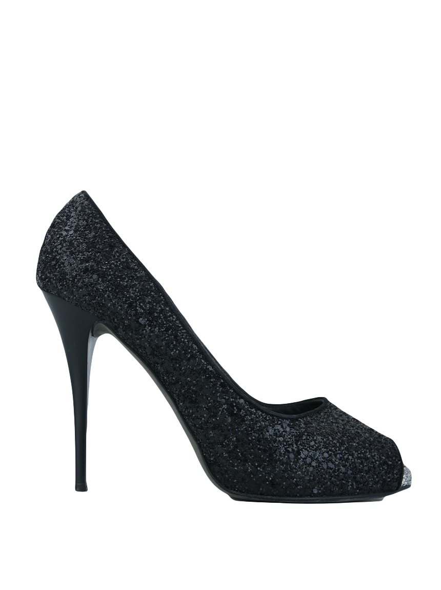 Sapato Giuseppe Zanotti Peep Toe Glitter Preto IEC1 Original