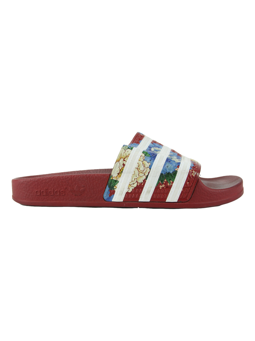 red floral adidas slides