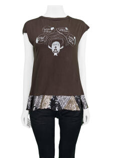 Blusa Animale Texturizada Paetê Marrom