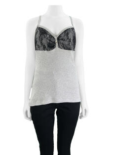 Blusa Mixed Renda Canelada Cinza