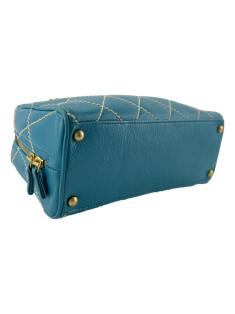 Bolsa com Alça Chanel Stitch Bowler Couro Azul Vintage - ZZF21