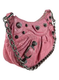 バッグ BALENCIAGA BB CROCO MINI BOSTON BAG Bolsa Tiracolo Balenciaga Le Cagole Mini Croco Embossed Rosa