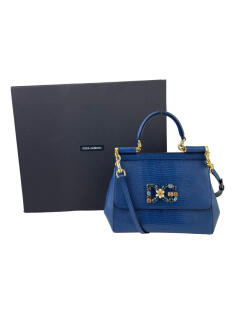 Bolsa Tiracolo Dolce & Gabbana Miss Sicily Crystal Embossed Azul