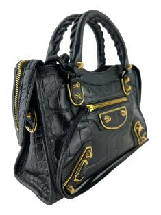 バッグ BALENCIAGA BB CROCO MINI BOSTON BAG Bolsa Tote Balenciaga Mini City Crocodile Embossed Metallic Edge