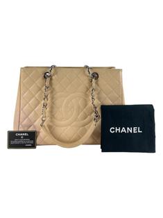 Bolsa Tote Chanel Grand Shopping Tote GST Caviar Quilted Bege