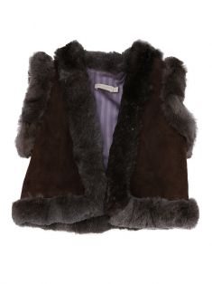 Colete Cris Barros Mini Couro Fur Marrom Infantil