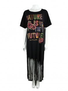 Vestido Farm Franjas Preto HFL69 Original Etiqueta Única