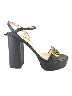 GUCCI / シューズ/40.5/BLK/リネン Sandália Gucci GG Marmont Preto - LPR52 Original | Etiqueta Única