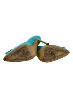 Sapato de Salto Manolo Blahnik Hangisi Cetim Azul Tiffany - XL93