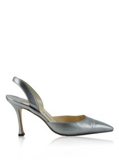 Sapato Manolo Blahnik Couro Prateado - AJU138 Original Sapato Manolo Blahnik Couro Prateado - AJU138 Original