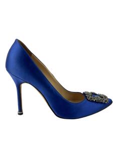 Sapato de Salto Manolo Blahnik Hangisi Cetim Azul - AS1243