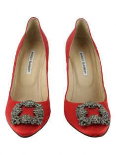 Sapato Manolo Blahnik Hangisi Cetim Vermelho - RAZ14 Original