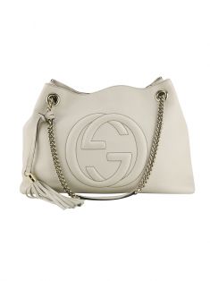 Gucci Soho Off-White Chain Strap Pebbled Calfskin Shoulder Bag