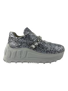 Tênis Miu Miu Glitter Fabric Prata QHJ23 Original Etiqueta Única
