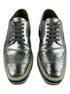 Tênis Prada Leather Trainers Plataforma Prata - AGZN14 Original