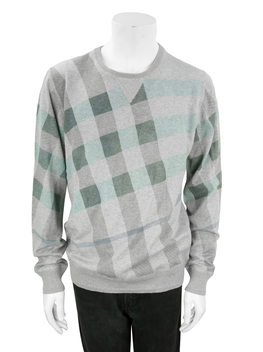 Suéter Burberry Xadrez Cinza Original DAK59 Etiqueta Única