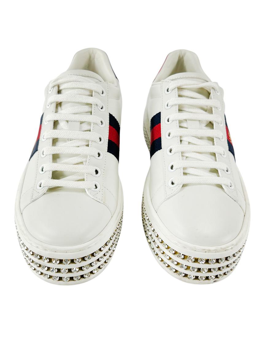 Tênis Gucci Ace Crystal Web Bee Platform Branco - CTNC2 Original ...