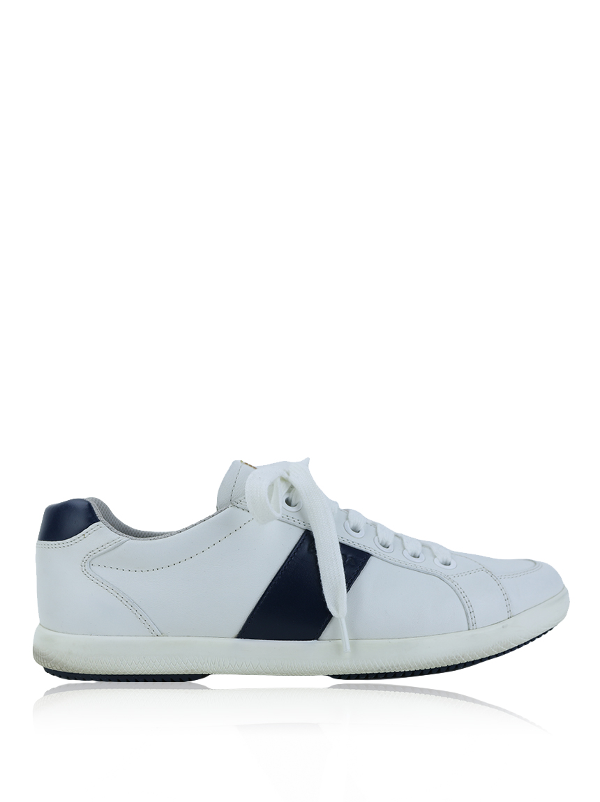 Tênis Prada Couro Branco e Azul-Marinho Masculino IJW21 Original