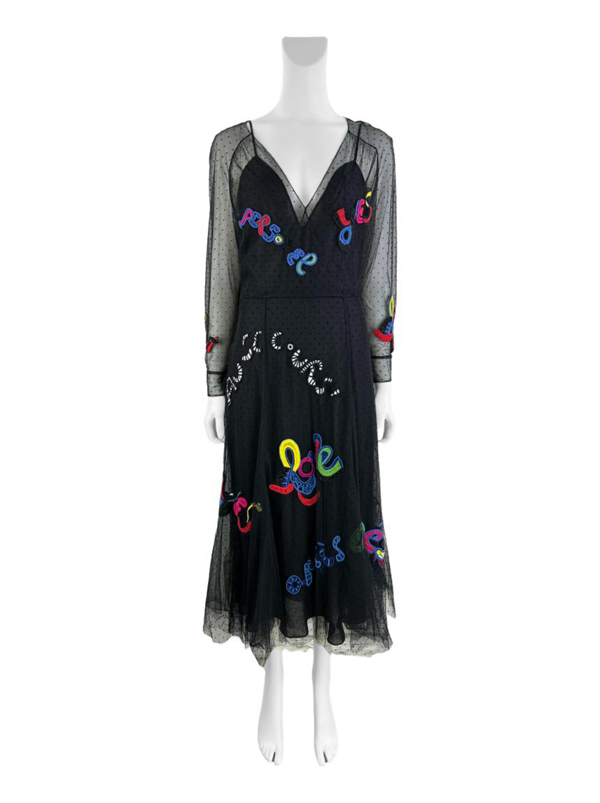 Vestido Christian Dior Bordado Tulle Preto SS2018 - DZB1060
