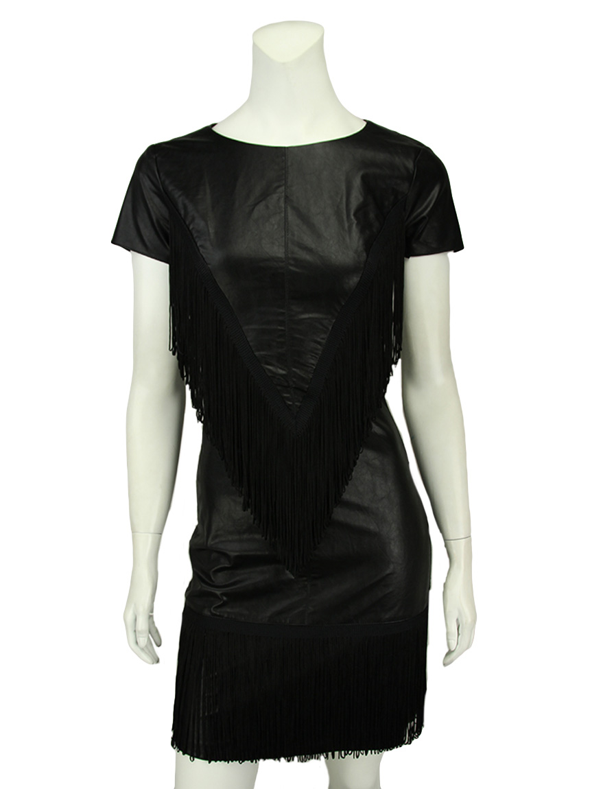 Vestido Iorane Franja Couro Preto EL465 Original Etiqueta Única