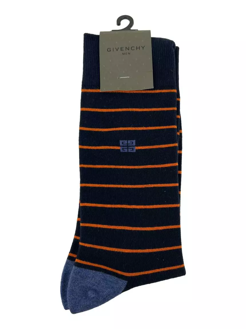 Men's Navy Blue and Orange Striped Socks