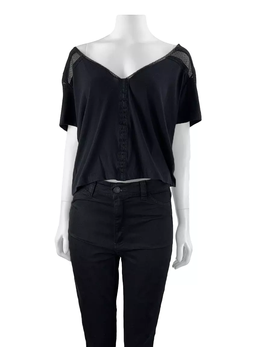 Mini Blusa de Malha com Ponto de Cobertura (Cinza / Preto)