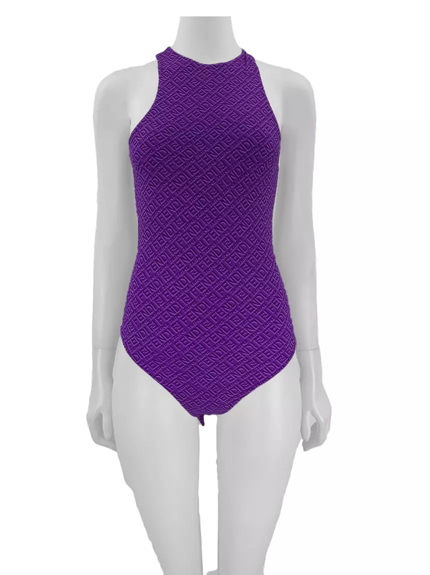 Fendi X Skims Printed Crew Neck Bodysuit Purple Tops