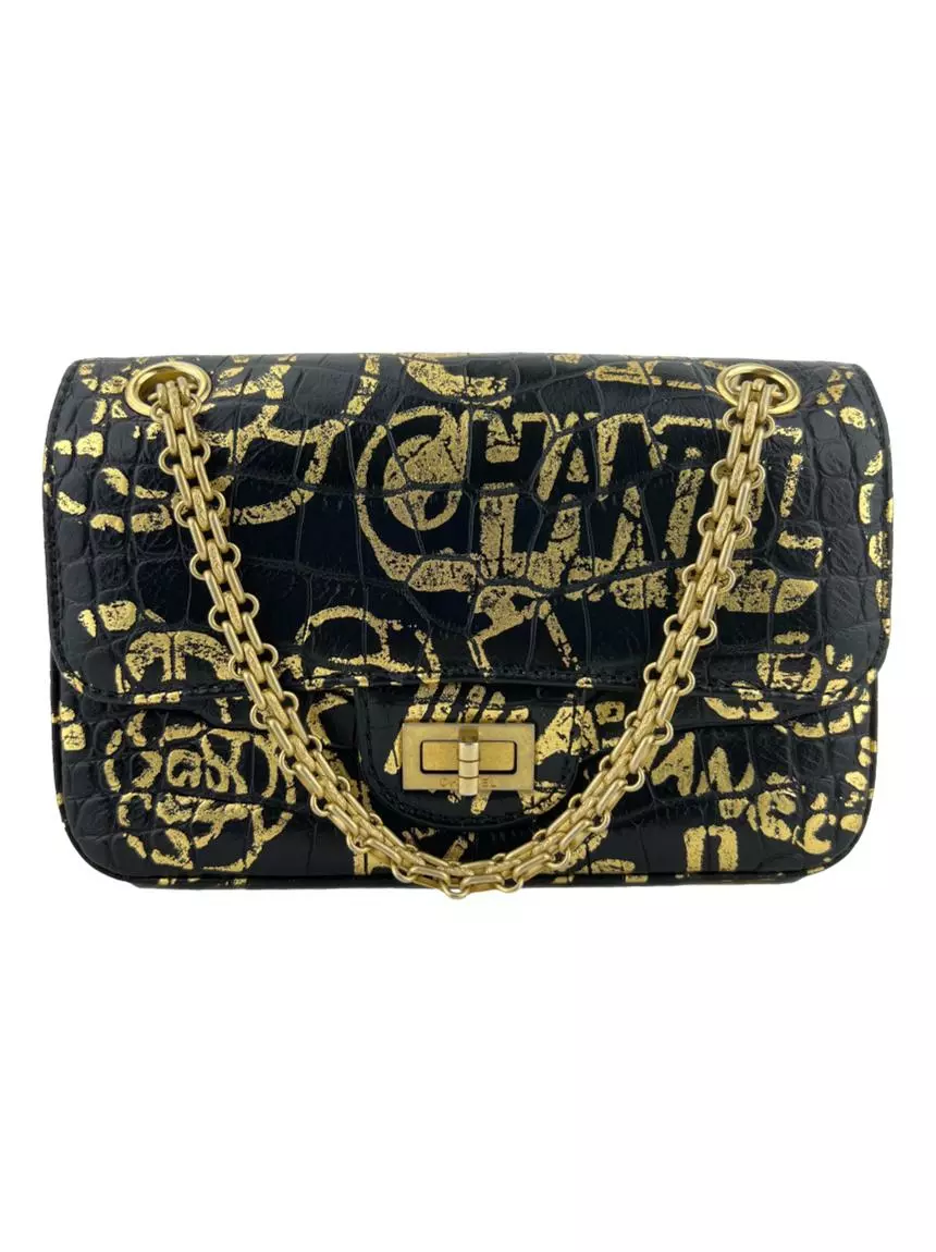 Bolsa com Alça Chanel Mini 2.55 Reissue Graffiti Crocodile