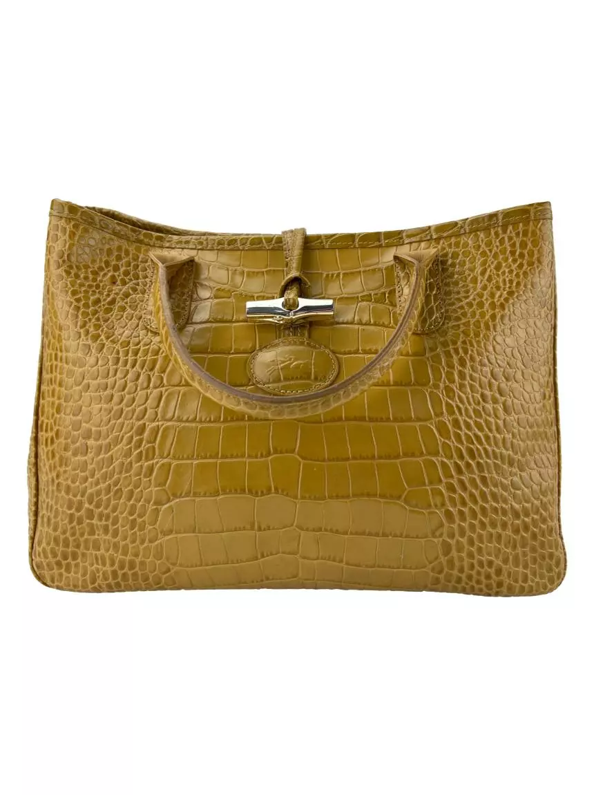 Bolsa com Alça Longchamp Roseau Embossed Croco Bege - BHXG18