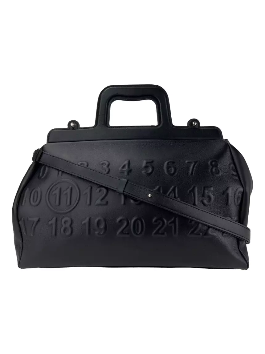 Bolsa com Alça Maison Margiela Logo Couro Preta - ACFT149 Original
