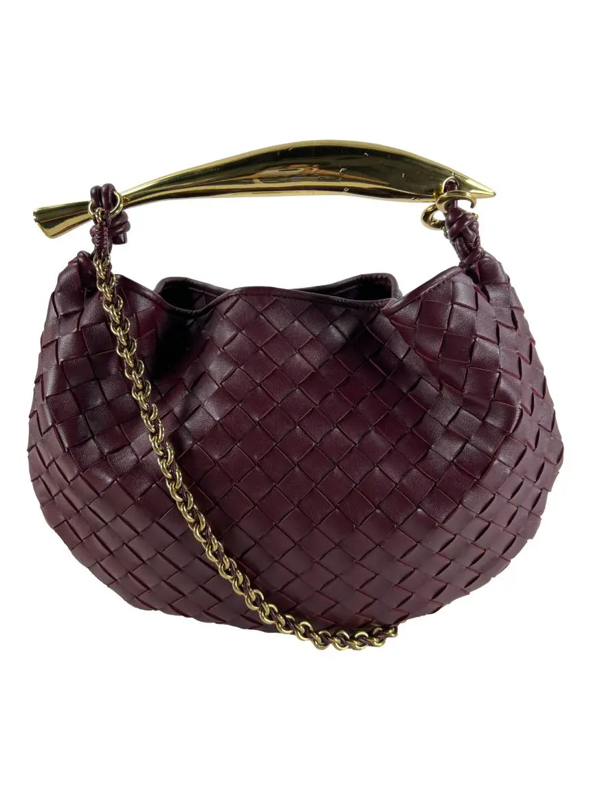 バッグ Bottega Veneta Hobo One Shoulder Bag Bolsa Hobo Bottega Veneta Sardine Chain Intrecciato Vinho - BZZN5